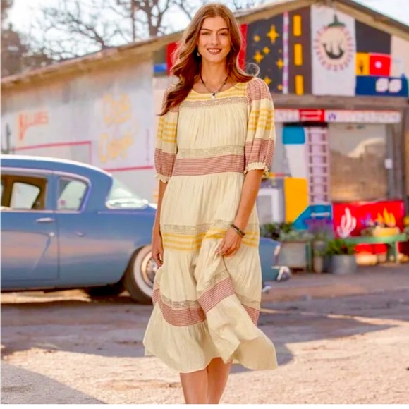 Sundance Dresses & Skirts - Sundance Yellow and Brown Midi Dress